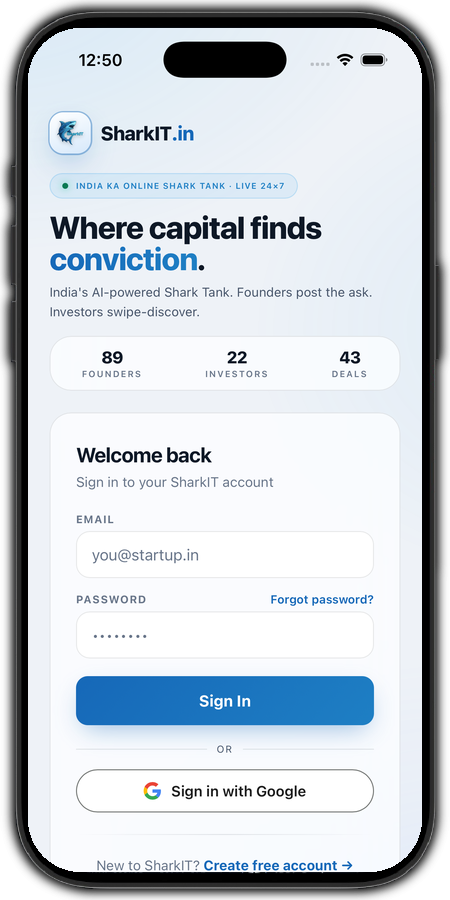 SharkIT app — sign in